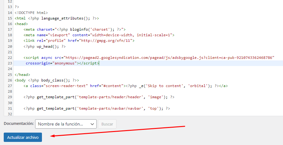 Colocar código de Adsense en el Head de WordPress